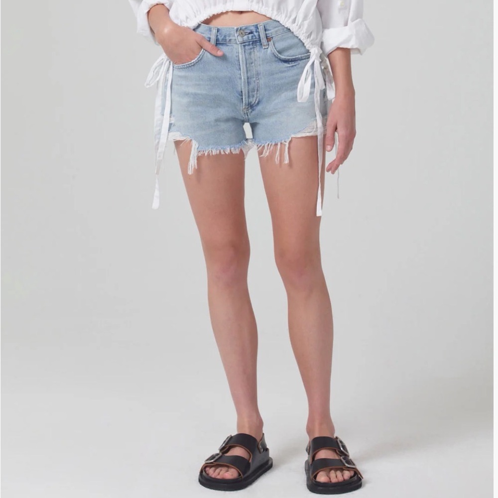 Citizens Of Humanity Light Blue Frayed Hem Denim Shorts-26 100% cotton